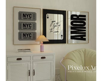 Set of 6 Trendy Black and White Gallery Wall Art, Aesthetic Chic Apartment Decor, 8 Ball, NYC, Ace Card, Amor Print, Stylish Y2K Collage Art, image 3