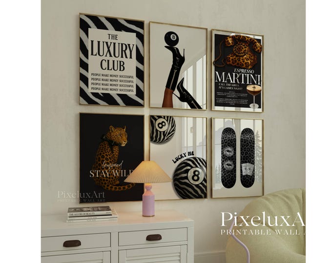 Retro Gallery Girly Prints – 6 Trendy Posters, Leopard…