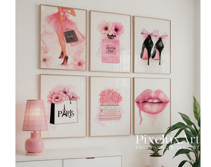 Pink Fashion Watercolor Art Prints: Paris Glam Decor…