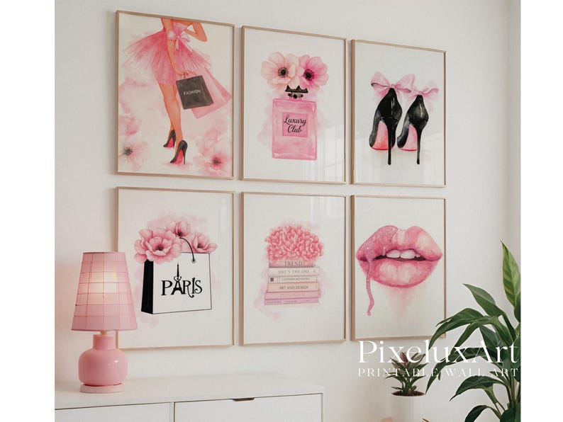 Pink Fashion Watercolor Art Prints: Paris Glam Decor (Digital Download)