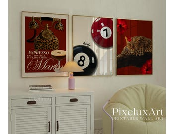 Retro Red Gallery Leopard Wall Art Set – 6 Trendy Posters, Y2K Fashion Decor, Bold Red Wild Leopard Print, Chic Glam Leopard Poster Set, image 4