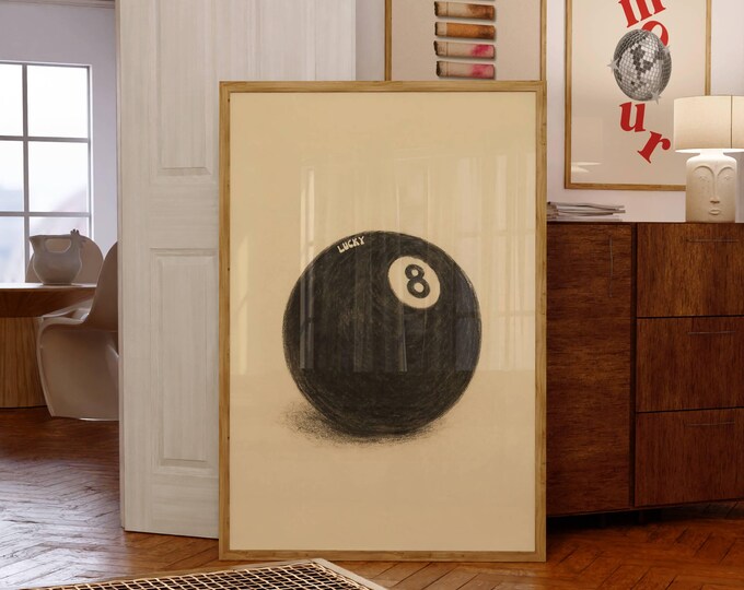 Lucky 8 Ball Wall Art, Retro Printable Poster, Vintage Game…