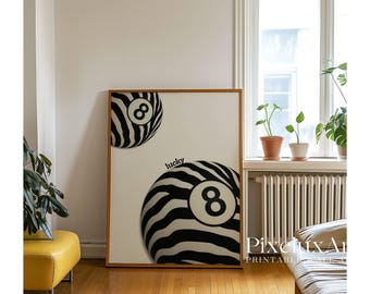 Zebra 8 Ball Poster, Lucky 8 Ball Print, Black and White Funky Wall Art, Retro Y2K Apartment Decor, Preppy Dorm Room Aesthetic, Retro Pirnt, image 6