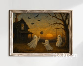 Halloween Ghost Wall Art Bundle – Spooky Rustic Haunted House and Gothic Castle Prints, Dark Academia Skull & Pumpkin Gallery Set, image 3
