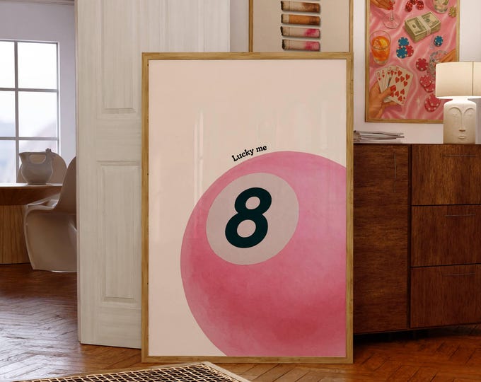 Lucky 8 Ball Print, Pool Ball Print, Vintage Game Room…