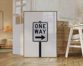 One Way Sign Poster – Funky Retro Wall Art, Black and White Street Sign Print, Teen Room Decor, Collage Aesthetic Apartment Print, image 4