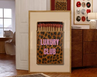 Retro Leopard Matchbox Art Print, Luxury Club Print Wall Art, Trendy Wall Art, Funky Dorm Decor, Y2K Girl Room Printable, Dorm Room Print, image 1