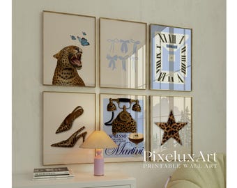 70+ Blue Y2K Gallery Leopard Wall Art Set | Cheetah Print Wall Set, Girly Aesthetic Dorm Room Decor, Trendy Aesthetic Poster Bundle, image 9