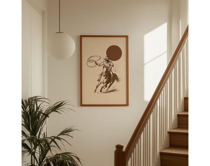 Cowboy Lasso Wall Art Print – Rustic Western Rodeo Decor…