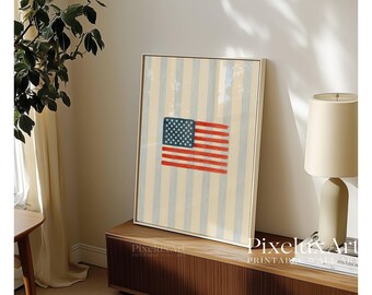 Vintage American Flag Print, 4th of July, Memorial Day, Labor Day Decor, Patriotic USA Wall Art, Coastal Flag Poster, United States Flag, image 8