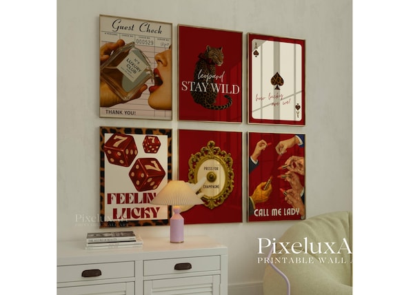 Retro Red Girly Wall Art Set