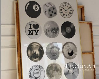 Retro Collage Wall Art, Trendy Wall Art, Y2K Aesthetic Poster, Funky Print with Disco Ball, 8 Ball, Dice, Vinyl, Moon, Vintage Aesthetic Art, image 6