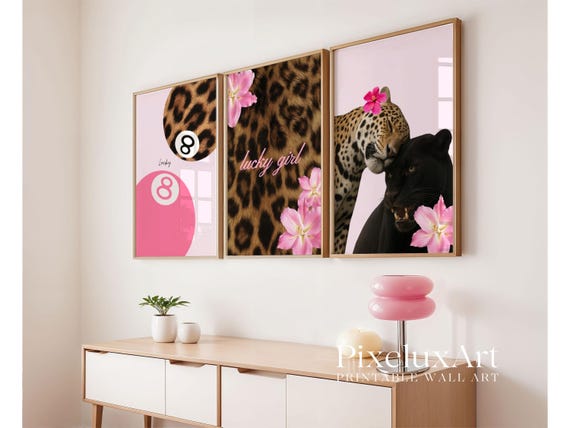 Pink Leopard Wall Art Set
