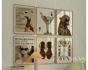 Retro Leopard Wall Art Set – 6 Trendy Posters, Y2K Fashion Decor, Trendy Leopard Print, Aesthetic Apartment Decor, Leopard Wall Art, image 1