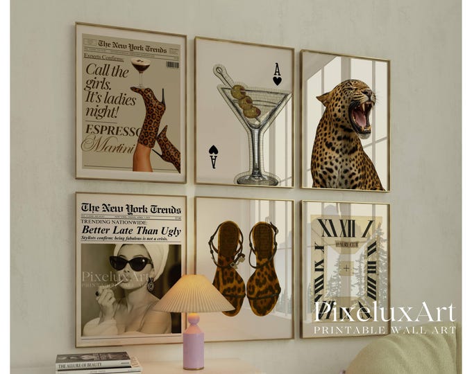 Retro Leopard Wall Art Set – 6 Trendy Posters, Y2K Fashion…