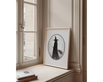 Vintage Witch Wall Art – Spooky Halloween Printable with Witch Hat & Broom, Gothic Dark Academia Rustic Fall Decor Print, image 6
