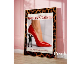 Feminist Wall Art, Red Funky Art, Trendy Leopard Wall Art, Aesthetic Y2K Dorm Decor, Retro Fashion Feminist Poster, Funky Collage Wall Art, image 3
