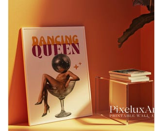 Dancing Queen Retro Wall Art, Disco Ball Head Print, Funky Wall Art, Y2K Aesthetic Print, Trendy Bar Cart & Dorm Decor, Trendy Wall Art, image 8