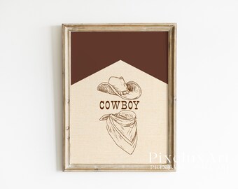 Cowboy Wall Art Print, Western Ranch Decor, Rustic Country Home Poster, Cowboy Hat & Bandana Illustration, Rodeo Western Boys Room Decor, image 4
