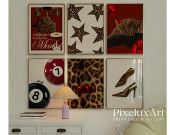 Retro Red Gallery Leopard Wall Art Set – 6 Trendy Posters, Y2K Fashion Decor, Bold Red Wild Leopard Print, Chic Glam Leopard Poster Set, image 5