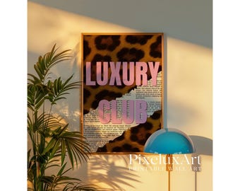 Luxury Club Leopard Print, Pink Girly Wall Art, Preppy Dorm Decor, Trendy Aesthetic Print, Retro Collage Y2K Apartment Decor, Funky Wall Art, image 5