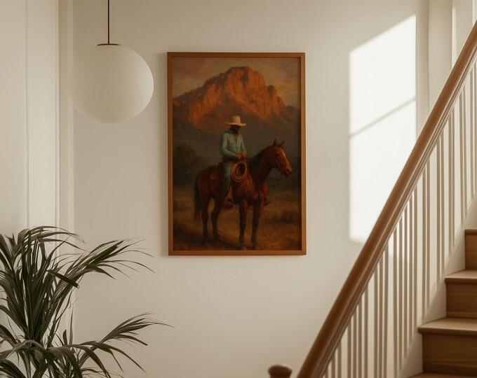 Vintage Western Cowboy Oil Painting Print – Moody Antique…