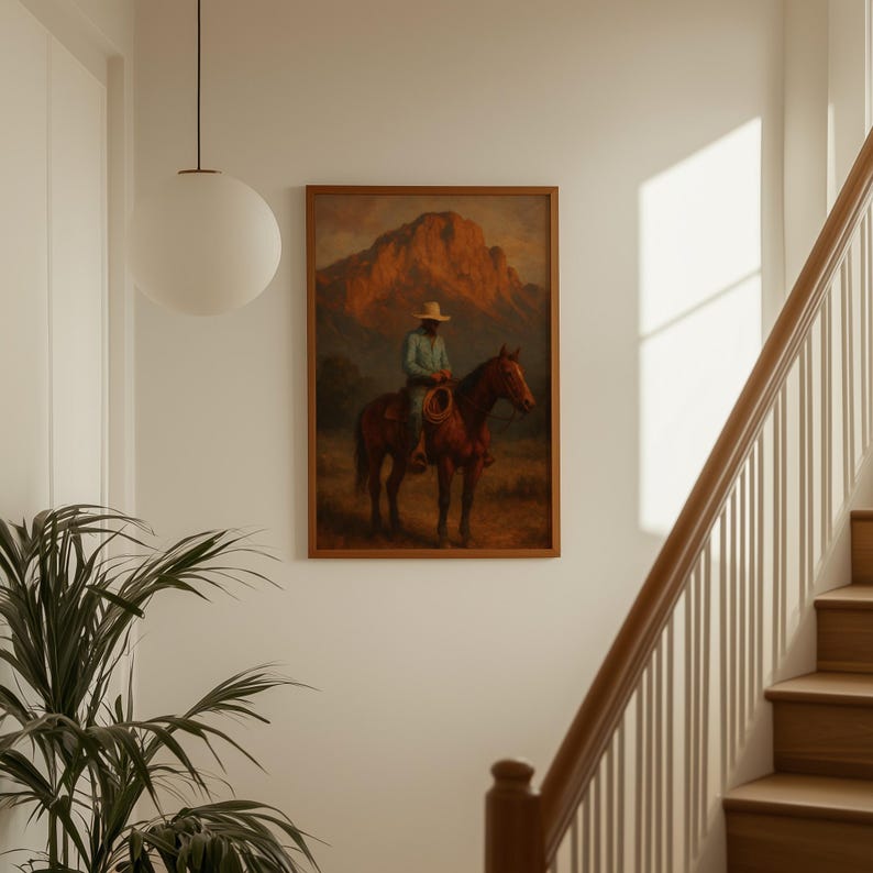 Vintage Western Cowboy Oil Painting Print