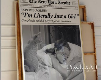 Trendy Newspaper Print, Girly Retro Wall Art, Just a Girl Quote Poster, Dorm Room & Bathroom Decor, Retro Newspaper Poster,  Trendy Wall Art, image 4
