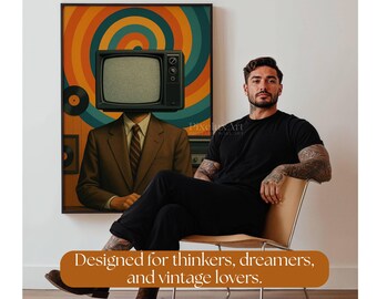 Retro TV Head Wall Art, Vintage Television Poster, Surreal Pop Art Print, 70s Nostalgia Decor, Funky Wall Art for Home or Office, Retro Art, image 4