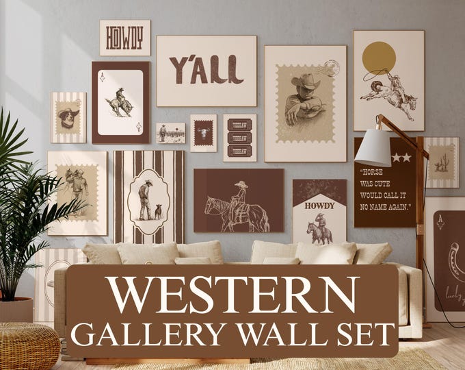 Western Gallery Wall Set of 18 | Cowboy Printable Wall Art…