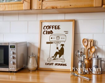 Set Of 3 Club Coffee Wall Art, Retro Coffee Poster, Coffee Cart Print, Coffee Station Decor, Coffee Lover Art, Coffee Bar Print Art, image 9