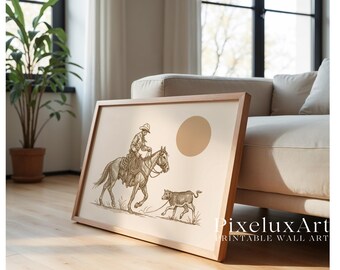 Cowboy and Cow Wall Art | Western Ranch Decor | Rustic Farmhouse Printable | Boho Country Wall Art | Vintage Cowboy Poster, image 4