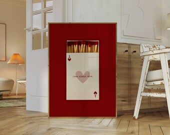 Retro Ace Of Hearts Matchbox Print, Red Matchbook Wall Art, Aesthetic Funky Wall Art, Retro Collage Apartment Decor, Preppy Girly Prints, image 1