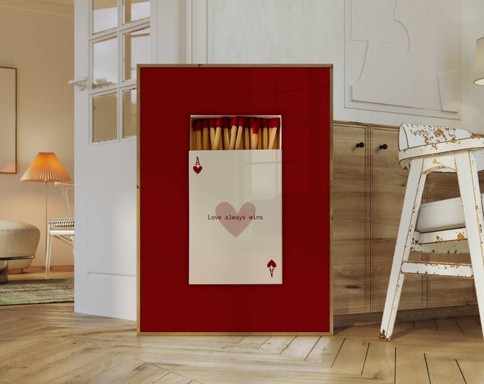Retro Ace Of Hearts Matchbox Print, Red Matchbook Wall Art…