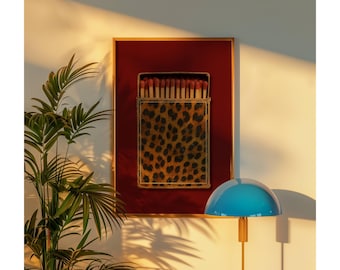 Retro Leopard Matchbox Art Print, Retro Wall Decor, Vintage Bar Cart Art, Funky Girly Print, Trendy Dorm Room Aesthetic Poster, Red Poster, image 5