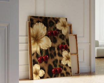 Cherry Leopard Wall Art | Luxury Glam Printable Poster | Gold Floral Leopard Print | Chic Fashion Decor | Red Glam Home Style, image 5