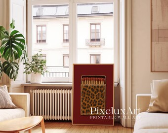 Retro Leopard Matchbox Art Print, Retro Wall Decor, Vintage Bar Cart Art, Funky Girly Print, Trendy Dorm Room Aesthetic Poster, Red Poster, image 8