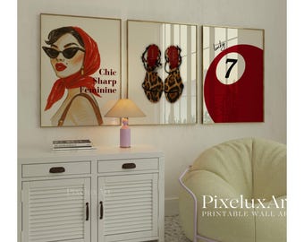 Set of 6 Red Chic Wall Art Prints – Fashion Illustration Poster, Retro Feminine Collage, Leopard Heels Print, Leopard Print, Y2K Fashion Art, image 3