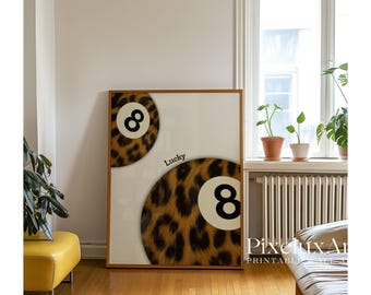 Vintage Leopard 8 Ball Print, Aesthetic Funky Wall Art, Neutral Retro Decor, Retro Collage Apartment Decor, Y2K Apartment Decor, Leopard Art, image 7
