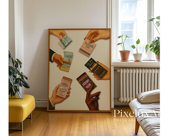 Retro Matchbook Poster, Vintage Matchbox Collage, Funky Vintage Wall Art, Trendy Bar Cart Decor, Leopard Matchbox Print for Cool Girl Dorms, image 6