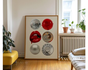 Retro Collage Wall Art, Funky Vintage Print, Trendy Aesthetic Poster for Cool Dorm Room & Gallery Wall Decor, Pop Icons Artwork, Retro Arts, image 8