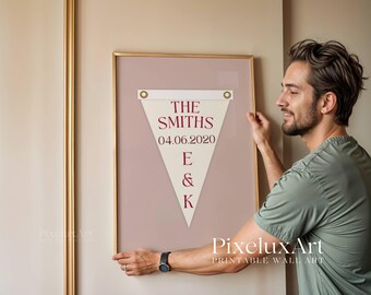 Custom Wedding Pennant Flag | Vintage Custom Pennant Flag, Personalized Couple Gift, Printable Anniversary Decor, Retro Engagement Wall Art, image 6
