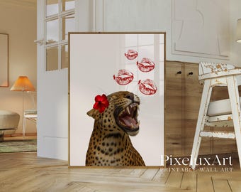 Red Leopard Kiss Wall Art, Cheetah Wall Art, Feminine Y2K Aesthetic, Luxury Glam Wall Art, Chic Leopard Print, Bold Fashion Decor, image 3