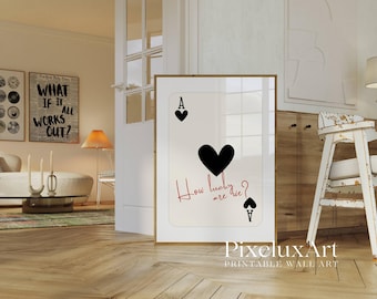 Retro Ace Card Print, How Lucky Are We, Playing Card Poster, Trendy Ace Card Poster, Vintage Ace of Hearts Poster, Aesthetic Ace Print, image 3