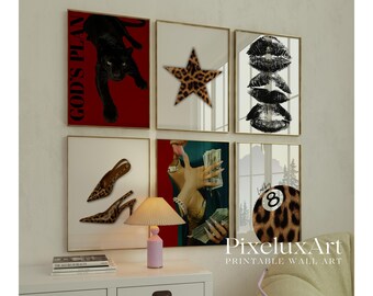 90+ Leopard Y2K Gallery Wall Set | Trendy Maximalist Printable Art | Fashion & Cheetah Glam Aesthetic | Funky Chic Wall Decor for Apartment, image 6