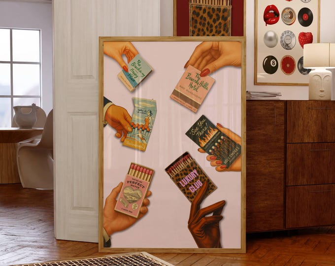 Retro Matchbox Art Print, Vintage Bar Cart Poster, Funky…