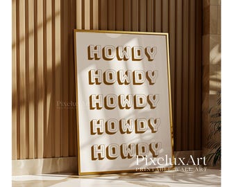 Retro Howdy Print Beige, Western Typography Wall Art, Neutral Aesthetic Poster, Southern Decor, Minimalist Western Print, Rustic Wall Art, image 7