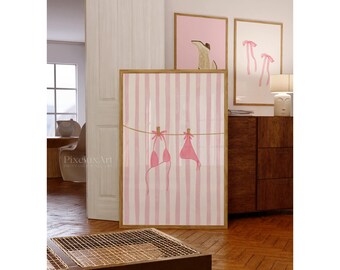 Pink Wall Art Set of 6 – Coquette & College Dorm Prints, Pink Cowgirl Boots, Ribbon Bow and Bikini Poster, Preppy Girly Glam Wall Art, image 3
