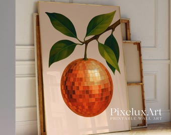 Retro Orange Disco Ball Decor, Trendy Kitchen Prints, Fruit Art Print, Citrus Fruit Poster, Funky Food Home Decor, Vintage Food Poster,, image 9