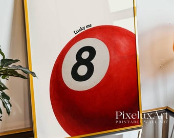 Lucky 8 Ball Print, Pool Ball Print, Vintage Game Room Decor, Luck Wall Art, Red Billiards Print, Pool Print, Retro Art, Funky Vintage Print, image 10